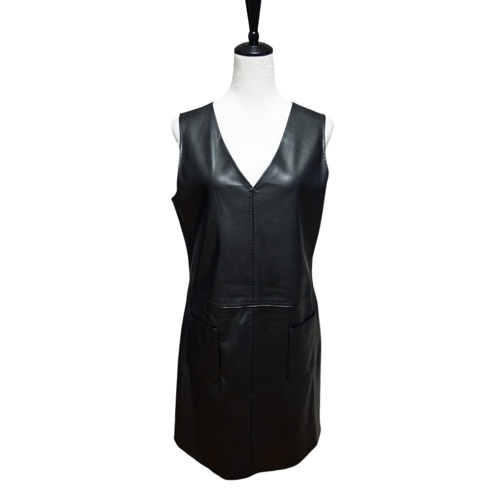 (NWT)Max Studio London Black Faux Leather Sleeveless Dress Size Large